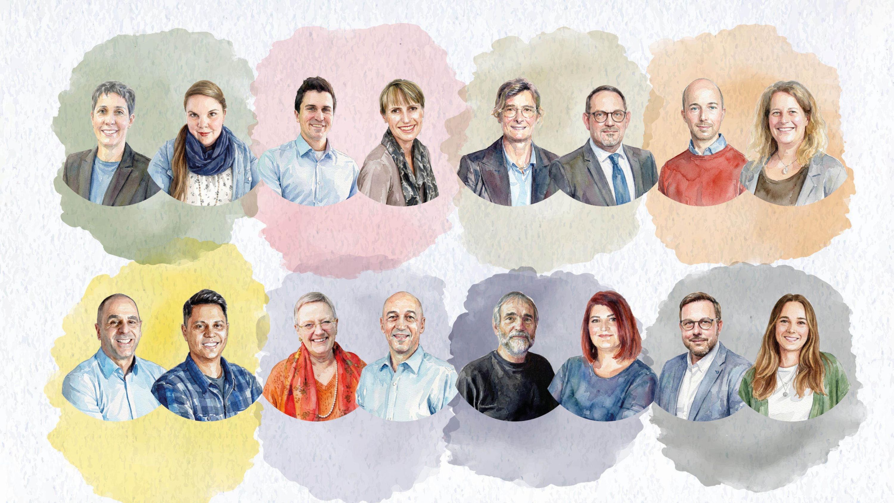 Von links nach rechts: Corinne Ottiger, Lisa Hadorn, Matteo Rossier, Birgit Janka, Sonya Kuchen, Alexander Widmer Alexandre Gabus, Maren Schlichtmann,  Luigi Abbatecola, William Dunkel, Claude Howald, Carlo Santarelli, Carlo Denti, Monica Santoro, Emmanuel Michielan, Laura Jones